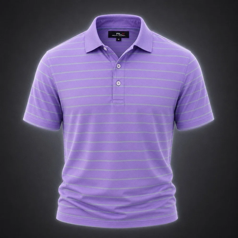 RLX Ralph Lauren Polo Golf Shirt MENS LARGE PERFORMANCE Lavender   Stripe